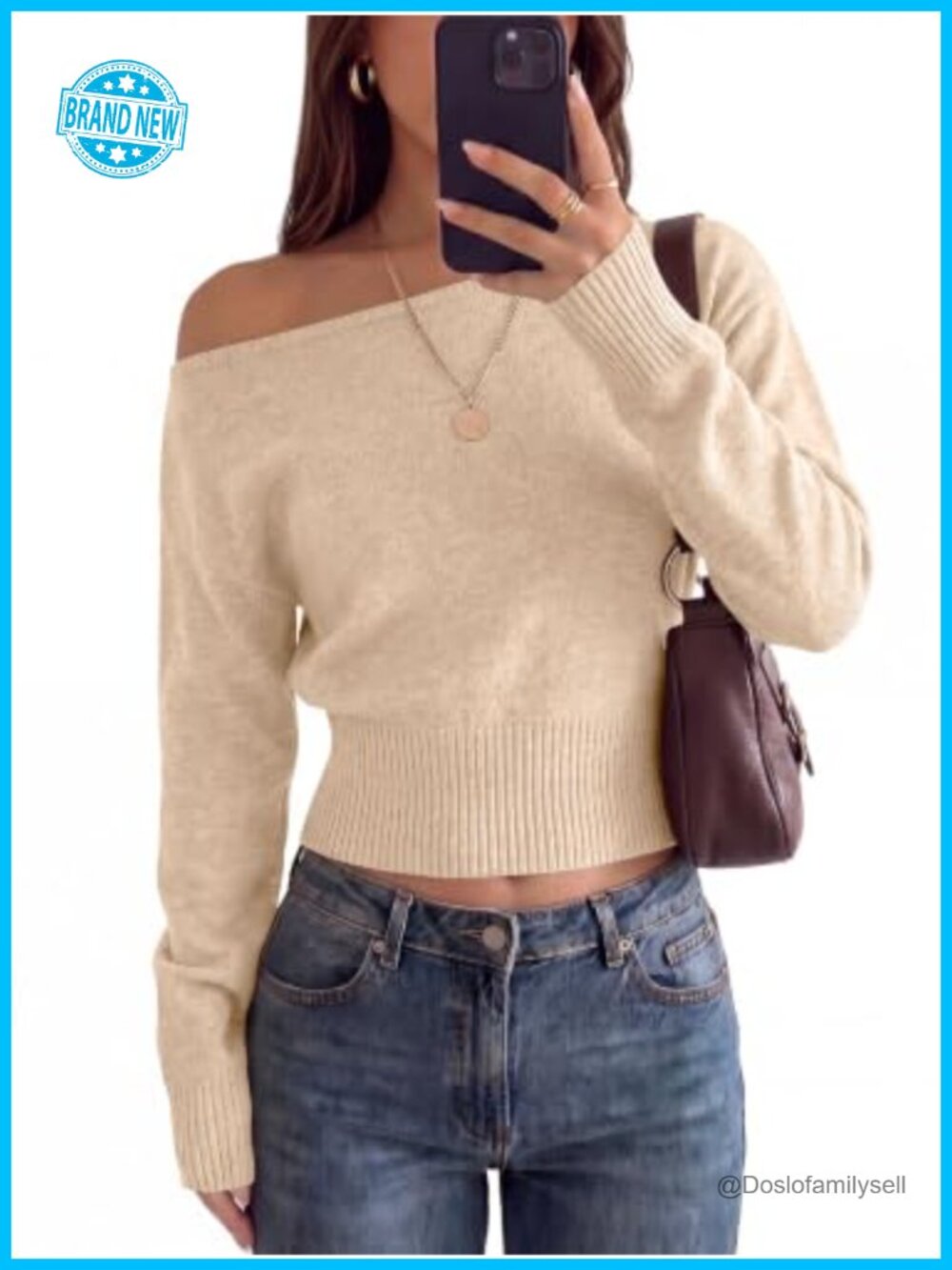 Caracilia Women's Off Shoulder Cropped Sweater Ribbed Knit Pullover
